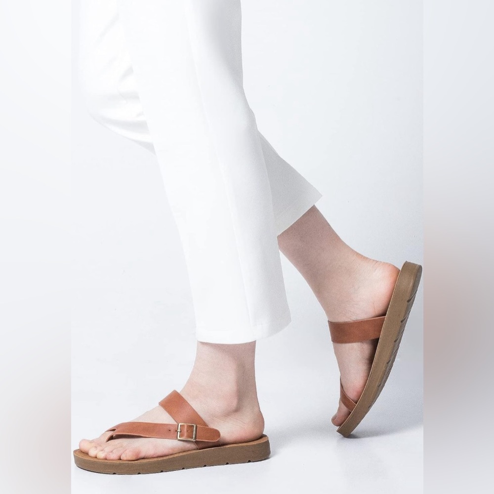 Women’s Mysoft Flat Open/Toe Brown Boho Slip on Summer Sandal w Buckle, Size 6🩴 - Picture 6 of 14